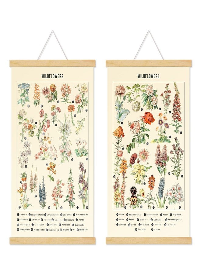 Chenkaiyang 2 Pcs Vintage Poster Hanging,Flowers Wall Hanging Botanical Rustic Retro Colorful Wall Art Prints Flower Chart Posterfor Living Room Bedroom Office Play Room Decor,12.7 X 21.6 Inch - Image 1