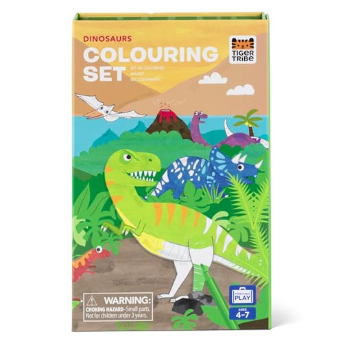 Tiger Tribe Coloring Set Dinosaurs Activity Set for Kids incl Stickers Markers Portable Storage Box Perfect for Travel Great Gift - Image 1