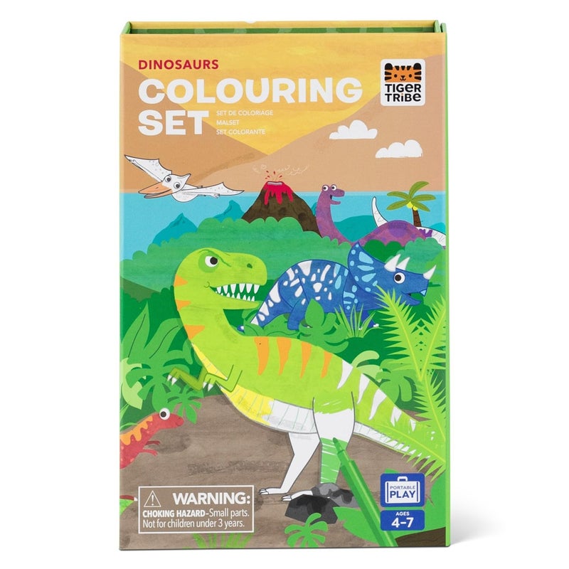 Tiger Tribe Coloring Set Dinosaurs Activity Set for Kids incl Stickers Markers Portable Storage Box Perfect for Travel Great Gift - Image 2