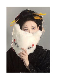 Generic Kitsune Fox Masks Half Face: Furry Masks Cosplay Cat Animal Costume Kabuki Masquerade Party Assecories for Cosplay Costume Drama Supplies White  - Image 3