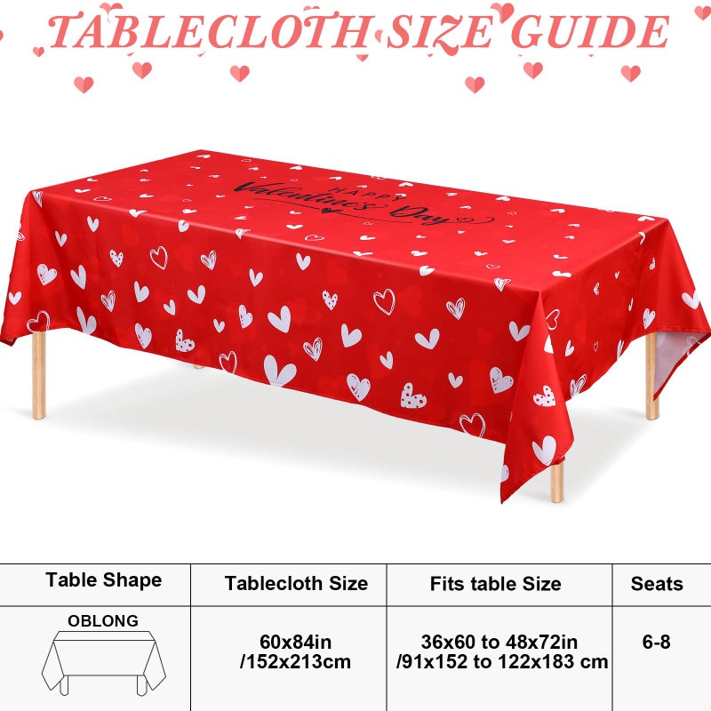 WovWeave Valentineâ€˜s Day Tablecloth Valentines Party Fabric Table Cover Red Love Heart Happy Valentineâ€˜s Day Reusable Polyester Rectangle Waterproof Table Cloth for Wedding Anniversary, 60'' x 84'' - Image 2