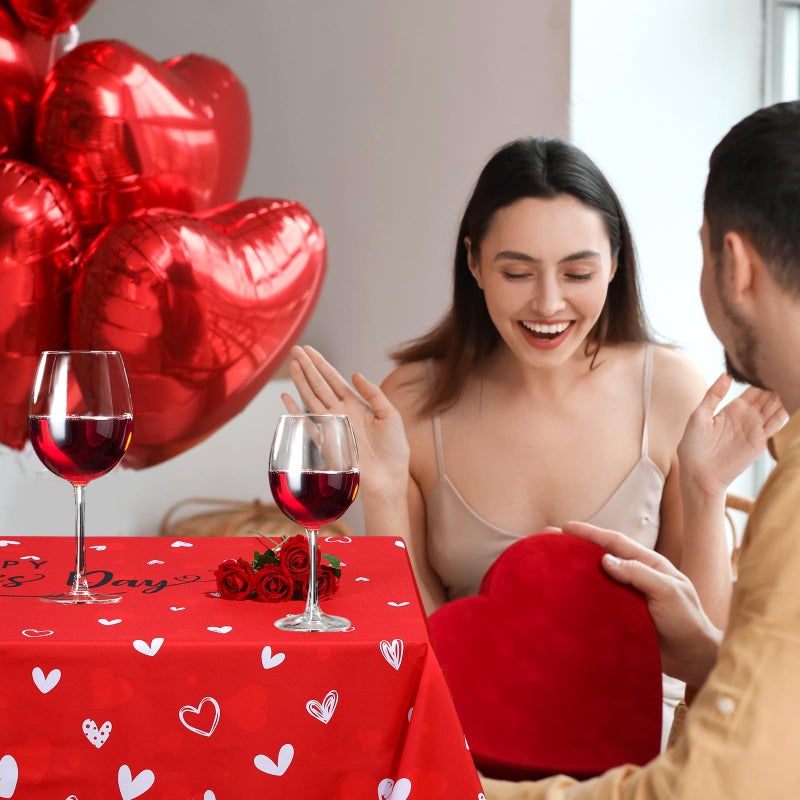 WovWeave Valentineâ€˜s Day Tablecloth Valentines Party Fabric Table Cover Red Love Heart Happy Valentineâ€˜s Day Reusable Polyester Rectangle Waterproof Table Cloth for Wedding Anniversary, 60'' x 84'' - Image 5
