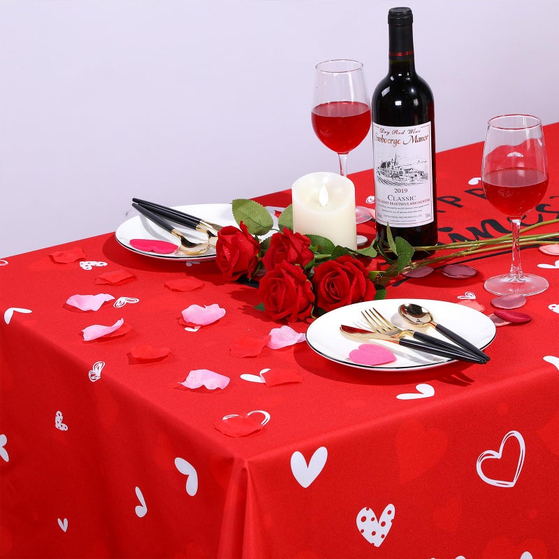 WovWeave Valentineâ€˜s Day Tablecloth Valentines Party Fabric Table Cover Red Love Heart Happy Valentineâ€˜s Day Reusable Polyester Rectangle Waterproof Table Cloth for Wedding Anniversary, 60'' x 84'' - Image 4