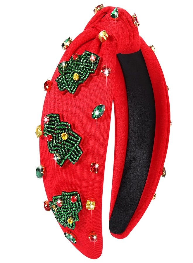 سيالكسهيني طوق رأس لعيد الميلاد للنساء، إكسسوارات عيد الميلاد، فيونكة عيد الميلاد مزينة بالخرز، شجرة عيد الميلاد، ندفة الثلج، طوق رأس معقود، أحمر، أخضر، كريستال، لؤلؤ، طوق رأس معقود، هدايا احتفالية للعطلات (شجرة عيد الميلاد 1) - Image 1