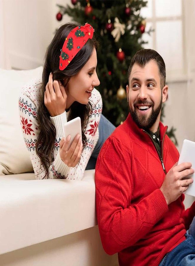 سيالكسهيني طوق رأس لعيد الميلاد للنساء، إكسسوارات عيد الميلاد، فيونكة عيد الميلاد مزينة بالخرز، شجرة عيد الميلاد، ندفة الثلج، طوق رأس معقود، أحمر، أخضر، كريستال، لؤلؤ، طوق رأس معقود، هدايا احتفالية للعطلات (شجرة عيد الميلاد 1) - Image 3