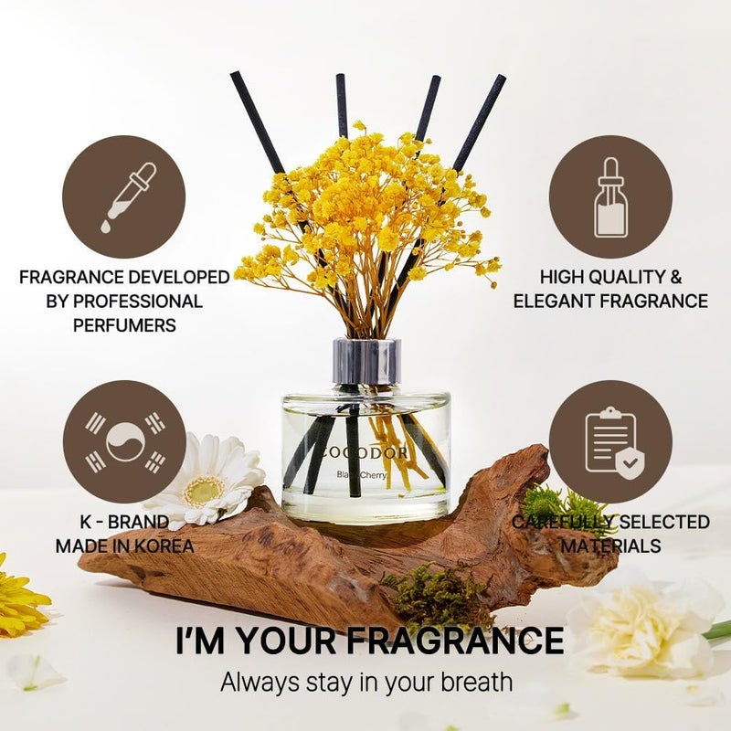 مجموعة ناشر القصب بالزهور من COCODOR / 6.7 أونصة / فانيليا داكنة وخشب الصندل / ناشر عطر بأعواد عطر منزلي ناشر قصب لديكور رف الحمام - Image 2