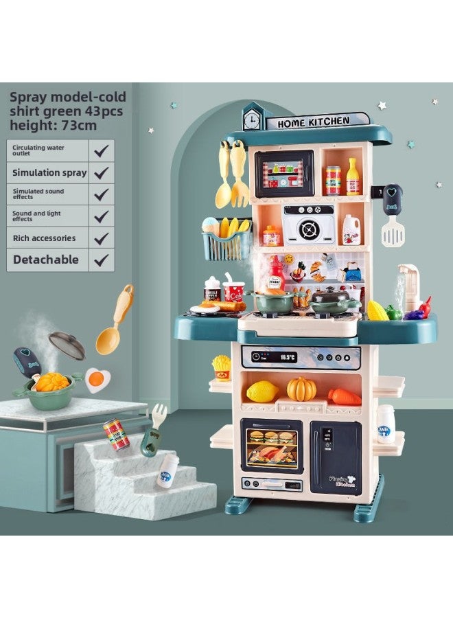 Children's 83cm Realistic Sound Light Spray Kitchen Cooking Set Play House Dining Utensils Table Toy-Color:Green-English Color Box Section 1.9kg - Image 1