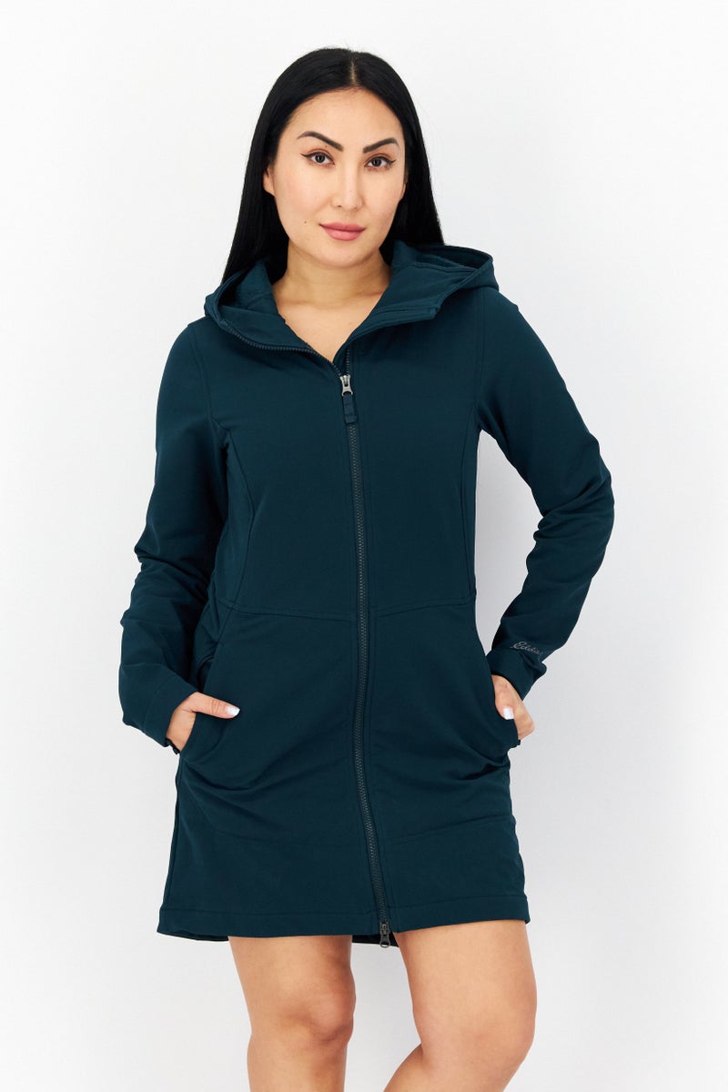 Eddie Bauer Women Hooded Long Sleeves Plain Sweater Dress, Teal Blue - Image 1