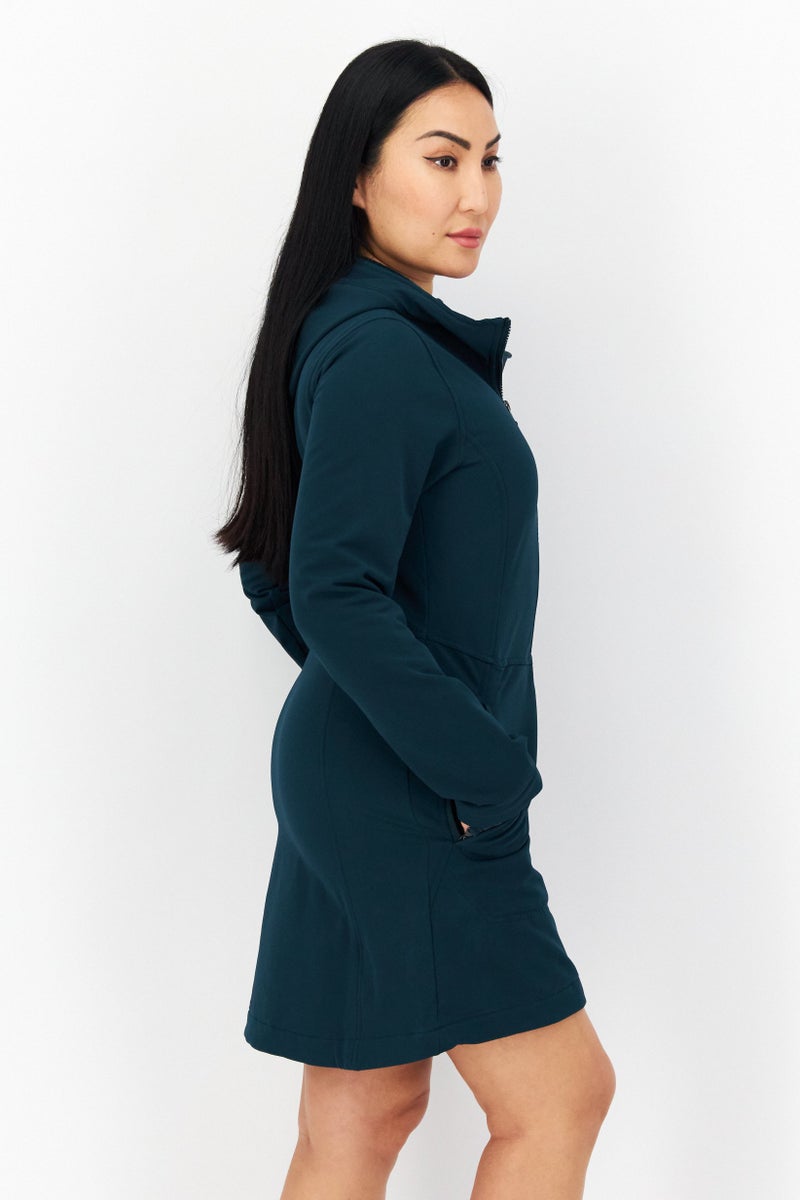 Eddie Bauer Women Hooded Long Sleeves Plain Sweater Dress, Teal Blue - Image 2