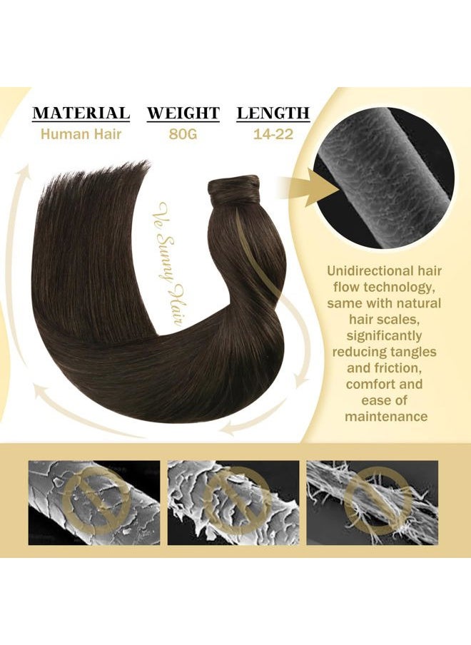 Ve Sunny - Brown Clip in Hair Extensions Ponytail Wrap Around Silky Straight 16inch Remy Human Hair Ponytail Extensions Solid Dark Brown Hair Extensions Pony Tail 80g - Image 1