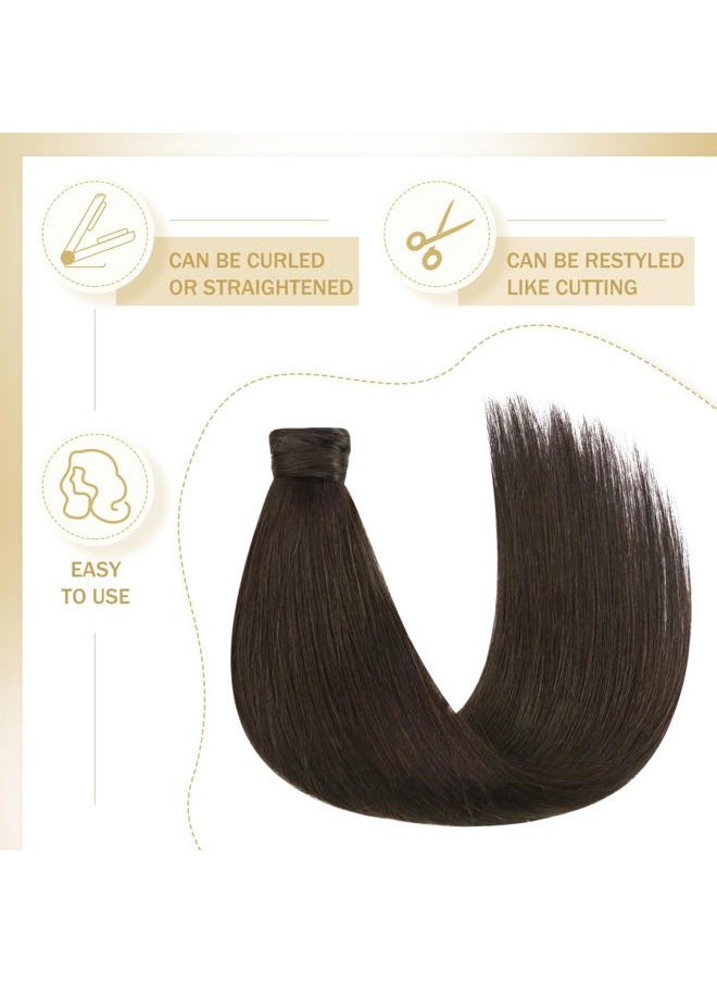 Ve Sunny - Brown Clip in Hair Extensions Ponytail Wrap Around Silky Straight 16inch Remy Human Hair Ponytail Extensions Solid Dark Brown Hair Extensions Pony Tail 80g - Image 1