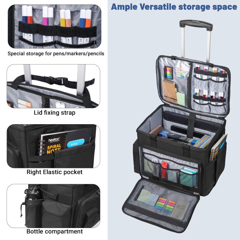 Timoxi Rolling Teacher Bag Built-in Hard Support Board, Rolling Briefcase with Detachable Trolley, Rolling bag with Laptop compartment, Adjustable Shoulder Strap, and Ample Storage Space - Image 4