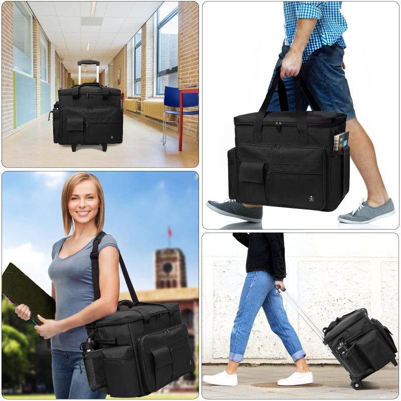Timoxi Rolling Teacher Bag Built-in Hard Support Board, Rolling Briefcase with Detachable Trolley, Rolling bag with Laptop compartment, Adjustable Shoulder Strap, and Ample Storage Space - Image 2