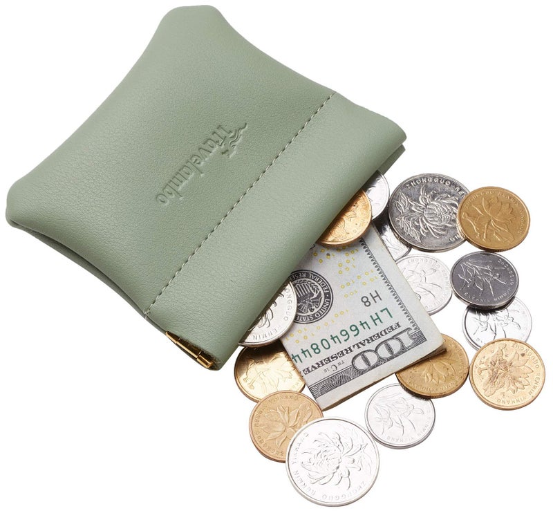 Travelambo Leather Squeeze Coin Purse Pouch Change Holder For Men & Women (Access Green Blooming) - Image 3
