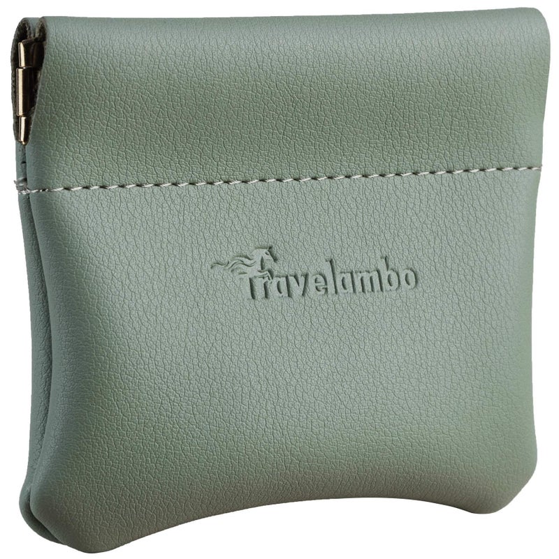Travelambo Leather Squeeze Coin Purse Pouch Change Holder For Men & Women (Access Green Blooming) - Image 1