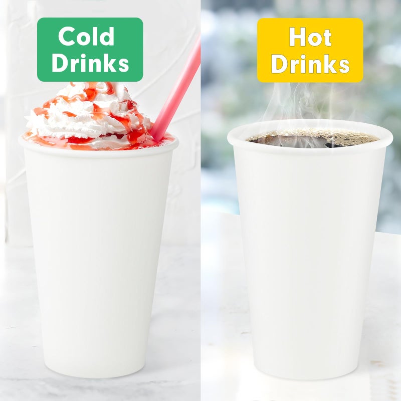 RAZCC 16 oz Paper Cups, 300 Pack 16oz Disposable Paper Coffee Cups, Coffee Cups 16 oz for Cold and Hot Drinks, White Paper Drinking Cups for Parties, Picnic, Cafes, Bistros and Events - Image 4