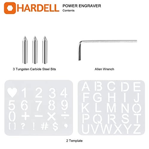 HARDELL 24W Engraving Pen, 5 Speed Engraving Tool with Letter/Number Stencil, Soft Handle Engraver Pen with Tungsten Carbide Steel Bits for Metal, Stone, Wood, Leather, Glass, PVC Pipe, DIY Crafts - Image 5