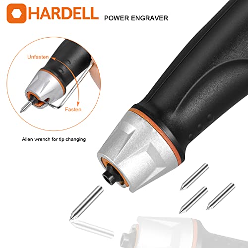 HARDELL 24W Engraving Pen, 5 Speed Engraving Tool with Letter/Number Stencil, Soft Handle Engraver Pen with Tungsten Carbide Steel Bits for Metal, Stone, Wood, Leather, Glass, PVC Pipe, DIY Crafts - Image 3