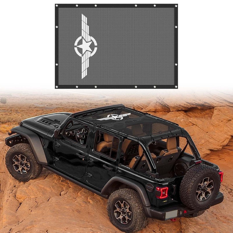 RTTCZ for Jeep JLU Sunshade Mesh Shade Top Cover UV Protection Accessories for Jeep Wrangler JLU 2018 up for Jeep Gladiator JT 2020 up Bikini Top Black Star Wings 4Door