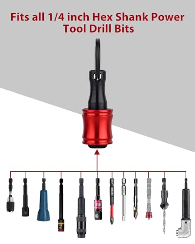 katerk 6pcs Red&Black Bit Holder with Carabiner Socket for Mens Gift, 1/4 inch Hex Shank Aluminum Alloy Screwdriver Bit Holders, Quick Release Easy Change Impact Driver Drill Bit Keychain Extension - Image 3