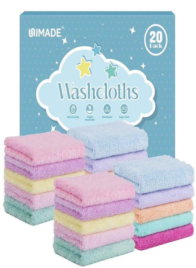 UNIMADE Baby Washcloths, 20 Pack Super Soft Microfiber Coral Fleece Wash Cloths, Extra Absorbent Baby Towels for Newborns, Infants and Toddlers, Gentle on Sensitive Skin for Face and Body - 7" × 9" - Image 1