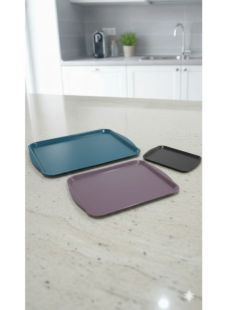 favilla 3-Piece Serving Tray Set - Assorted Sizes - For easy serving of food and drinks. Stain and scratch resistant, easy to clean, lightweight, suitable for everyday indoor and outdoor use, convenient design for carrying and use with trolleys. - Image 2