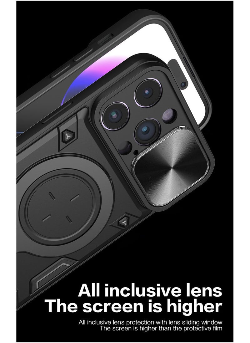 iphone 12 Pro Phone Case, Slide Camera Cover, Built in Rotate Ring Kickstand, Heavy Duty Shockproof Protective Case