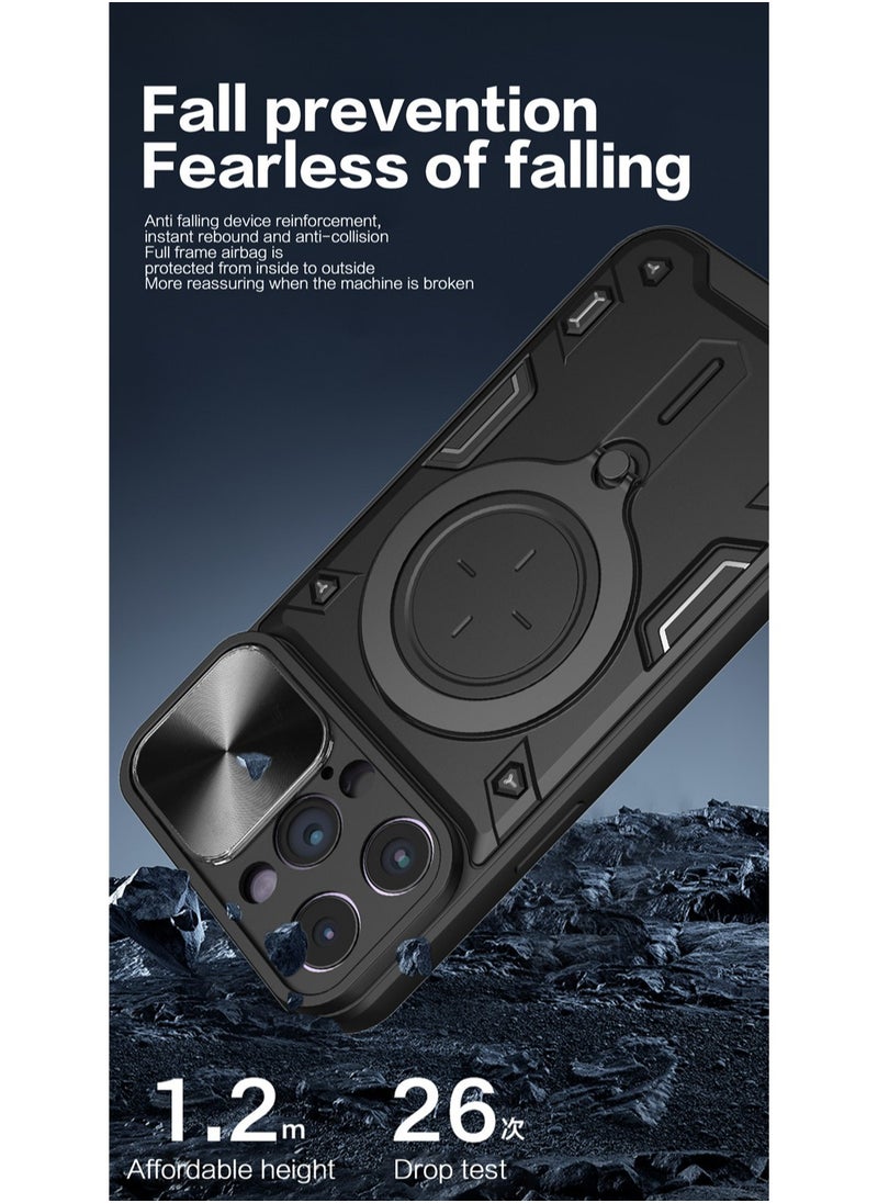 iphone 12 Pro Phone Case, Slide Camera Cover, Built in Rotate Ring Kickstand, Heavy Duty Shockproof Protective Case