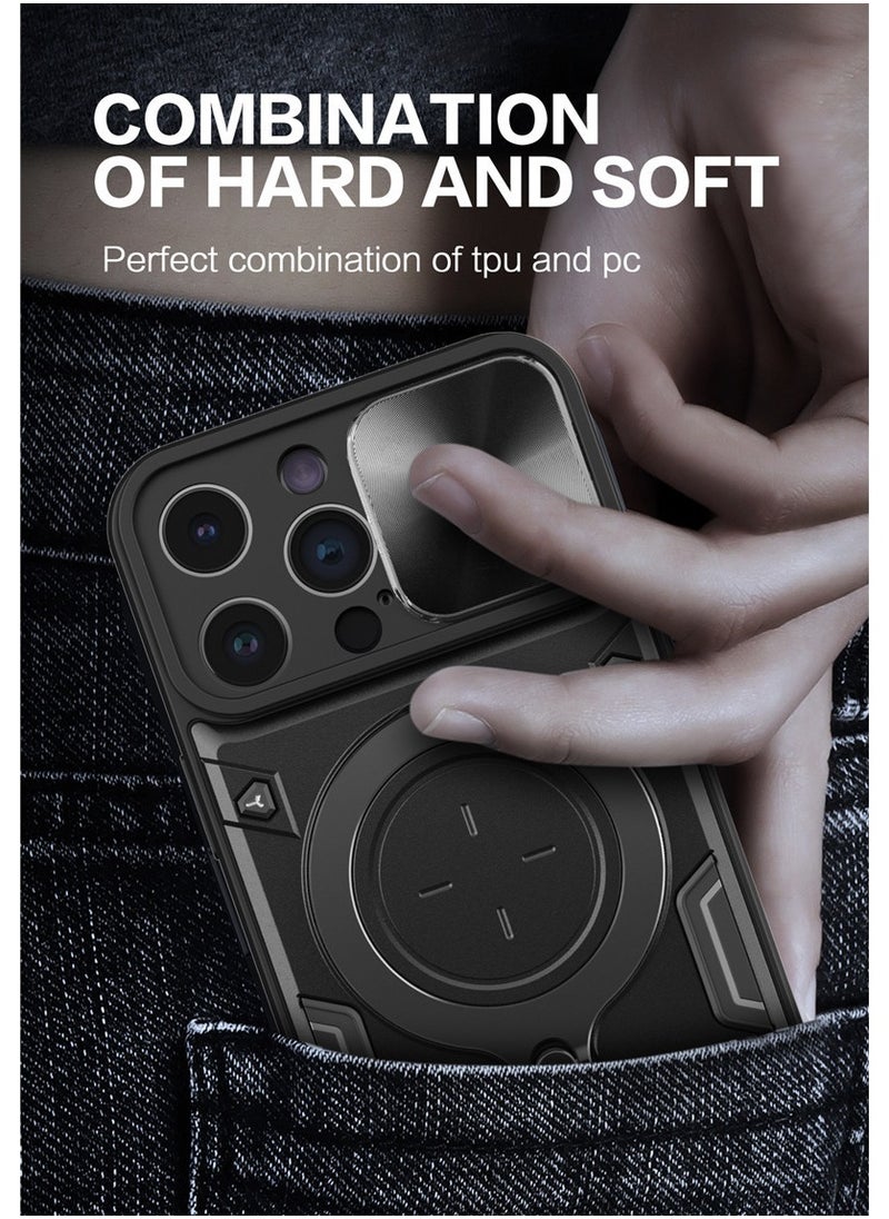 iphone 12 Pro Phone Case, Slide Camera Cover, Built in Rotate Ring Kickstand, Heavy Duty Shockproof Protective Case