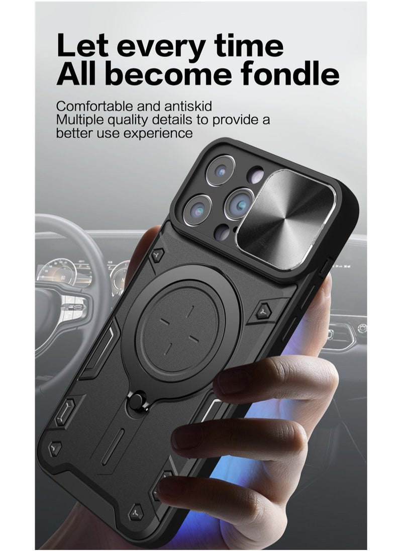 iphone 12 Pro Phone Case, Slide Camera Cover, Built in Rotate Ring Kickstand, Heavy Duty Shockproof Protective Case
