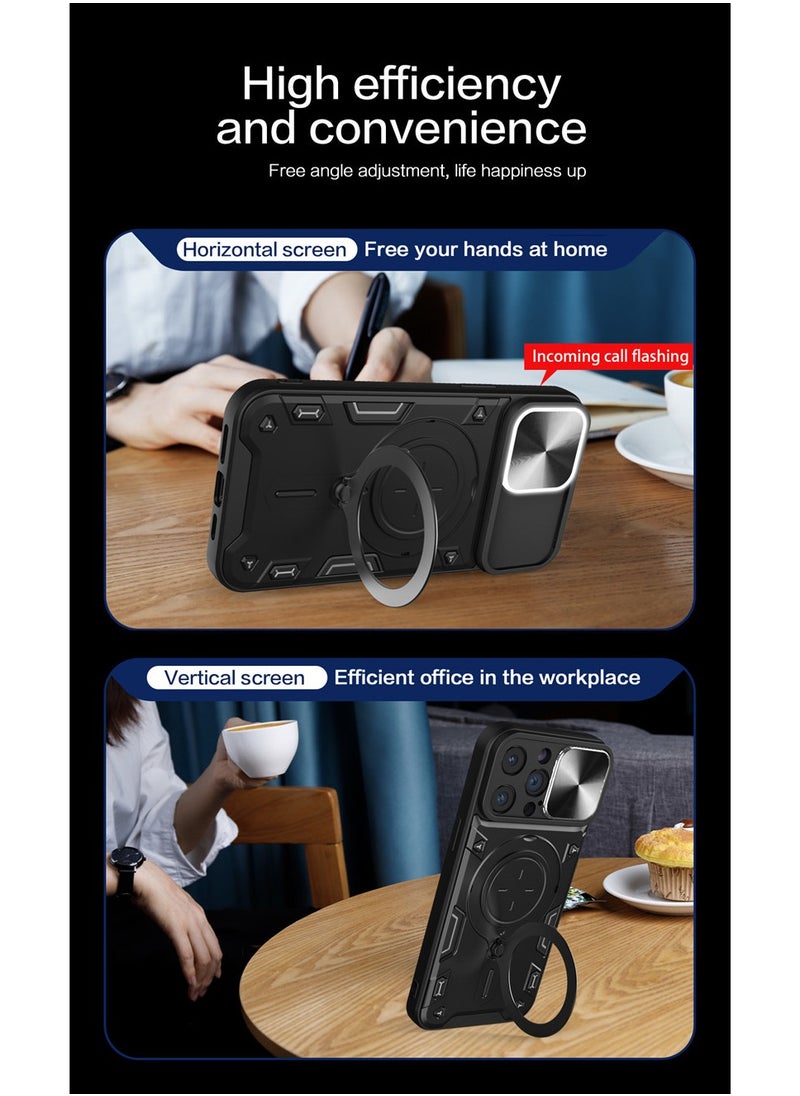 iphone 12 Pro Phone Case, Slide Camera Cover, Built in Rotate Ring Kickstand, Heavy Duty Shockproof Protective Case