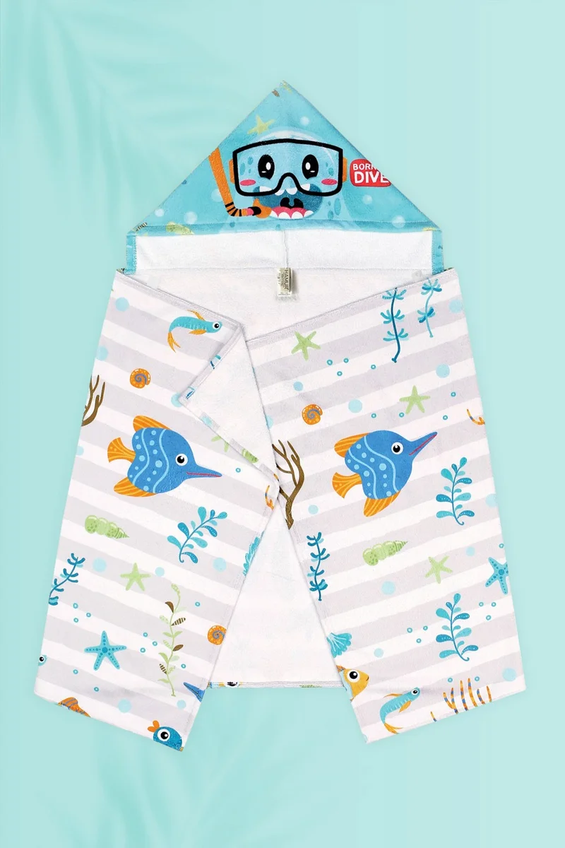 Hamur Dough Hooded Children's Beach Towel Jelly Turquoise with Snaps on the Front