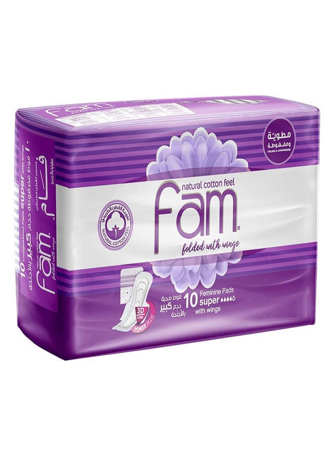 Fam Natural Cotton Feel Feminine Napkin Pads Classic with Wings -  Super 10 Pads  - Image 1