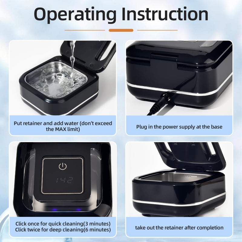 YKL Ultrasonic Retainer Cleaner Machine for Dental Appliances. 2 Cleaning Modesï¼ˆ42khz, 24wï¼Œ180ml Black,YKLï¼‰ - Image 5