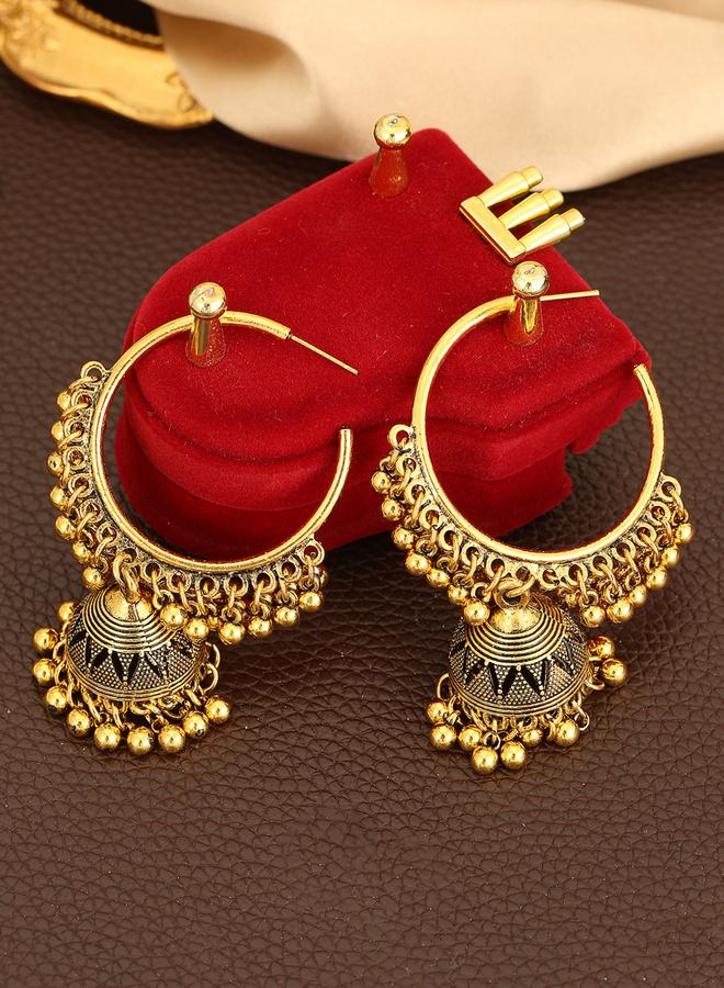 Take Two Texture Bell Shape Jhumka Hoop Earrings - Image 3
