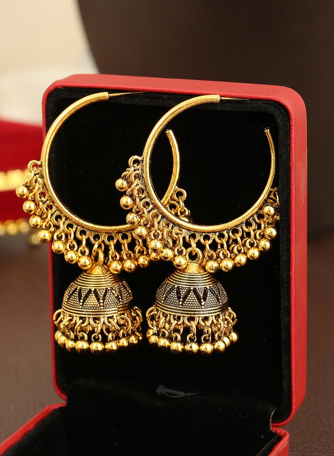 Take Two Texture Bell Shape Jhumka Hoop Earrings - Image 2