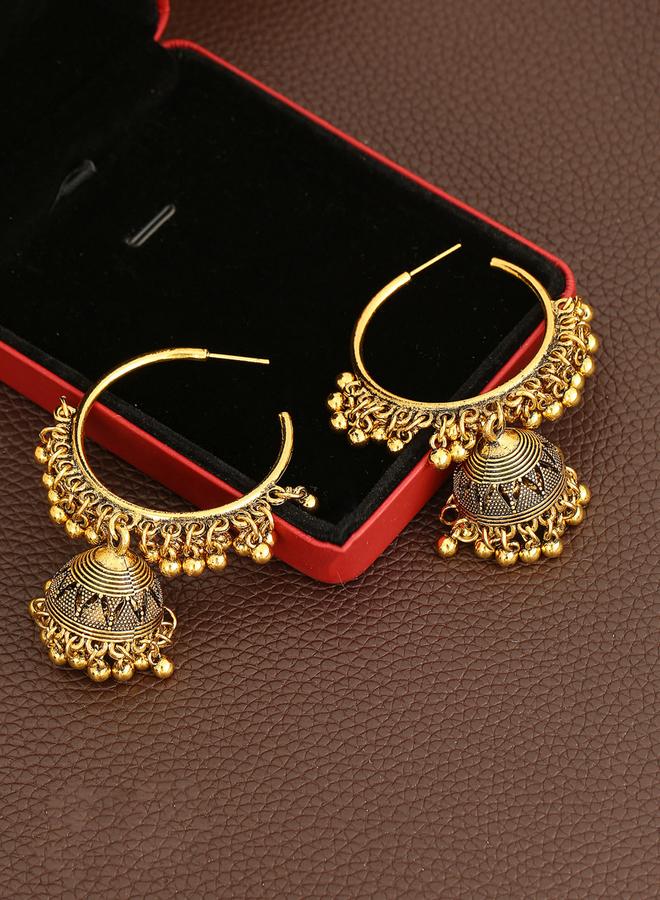 Take Two Texture Bell Shape Jhumka Hoop Earrings - Image 1