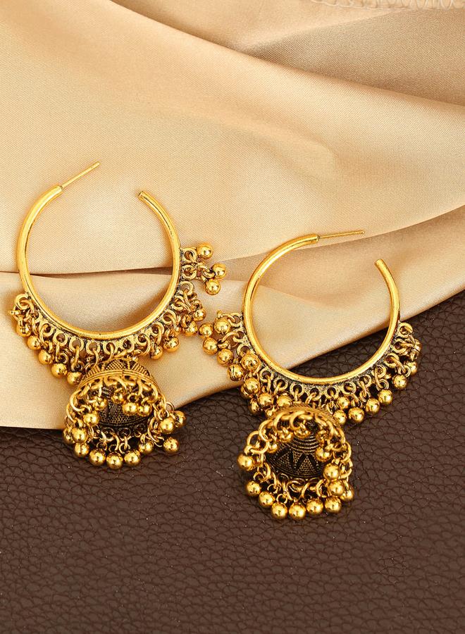 Take Two Texture Bell Shape Jhumka Hoop Earrings - Image 4