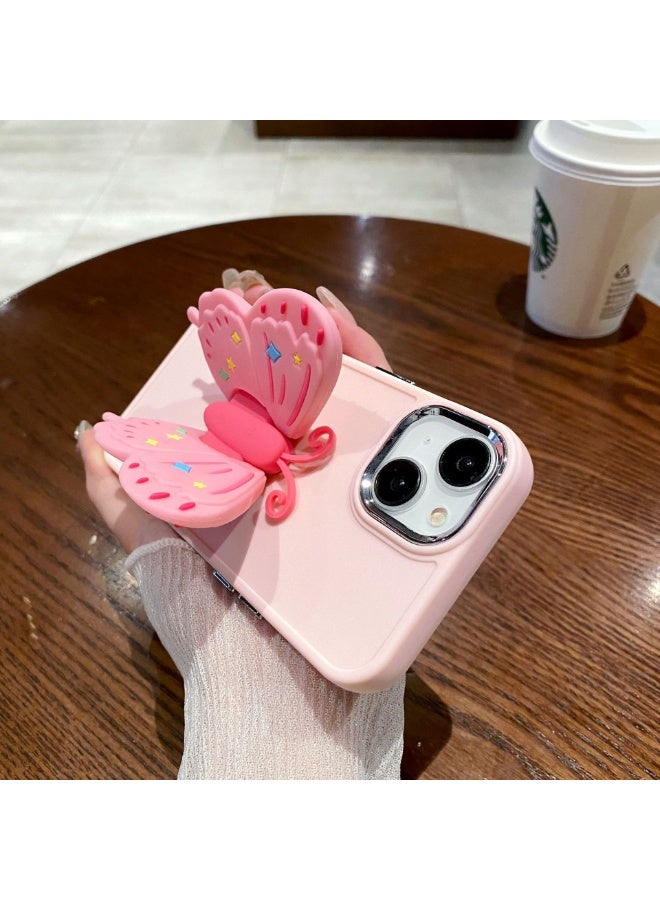 NIBEMINENT Metal Photo Frame Protective TPU Case Cover For iPhone 14 Pro, Cherry Blossom Powder With Folded Butterfly Stand - Image 2
