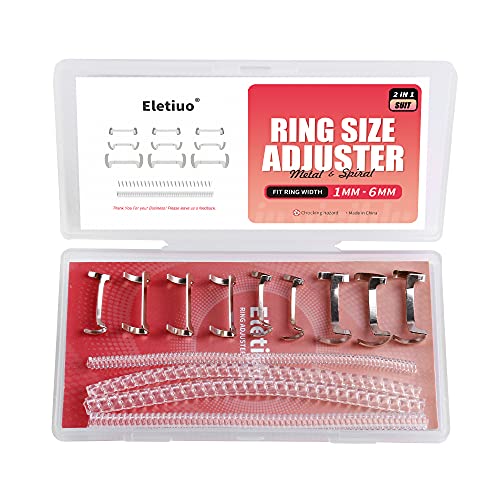 ELETIUO 13 Pack Filled Silver Metal Ring Guard with 4 Sizes Spirals,Invisible Ring Size Adjuster Set for Loose Rings,Ring Guard, Ring Sizer,Fit for Men and Women Rings,2 Styles (Silver+Transparent) - Image 1