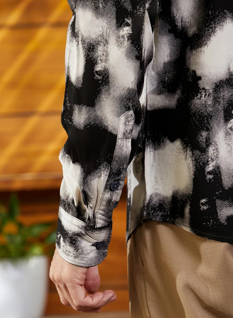 Campus Sutra Men's Onyx Black Textured Brushwork Shirt