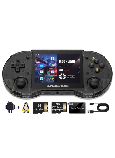 ANBERNIC RG353P Handheld Game Console Support 5G WiFi 4.2 Bluetooth Dual OS +Android 11, Linux RK3566 64BIT 3.5 Inch IPS Screen 3500mAh Battery (Black 64G)