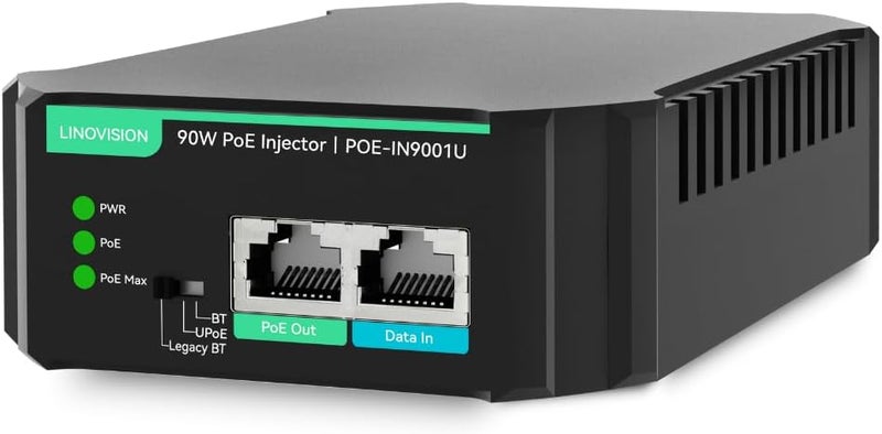 LINOVISION محقن الطاقة عبر الإيثرنت جيجابت 90 واط 802.3bt، متوافق مع أجهزة PD القياسية والتقليدية غير القياسية، محقن PoE++ للكاميرات PTZ عالية الاستهلاك للطاقة وهواتف VoIP. - Image 1