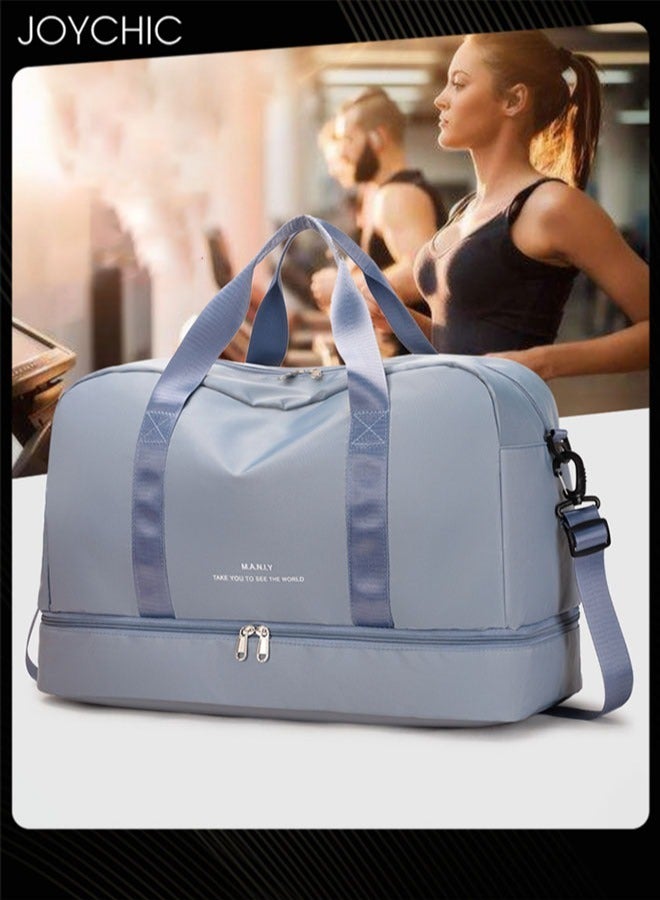 Joychic حقائب ملابس سفر خفيفة الوزن للنساء سعة كبيرة مقاومة للتمزق حقيبة يد رياضية للتدريب مع جيب جاف ورطب وحجرة للأحذية لليوغا واللياقة البدنية في الهواء الطلق زرقاء - Image 1