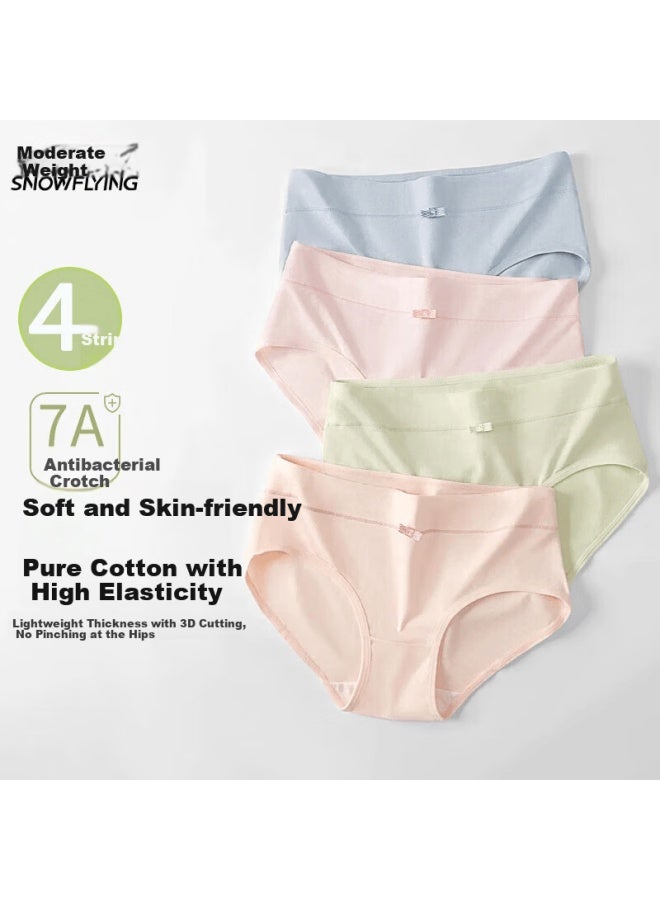Snowflying Women's 7a Grade Antibacterial Pure Cotton Panties, Full Cotton Crotch, Hip-hugging Shorts, New Triangle Underwear, Pack Of 4 - Image 3