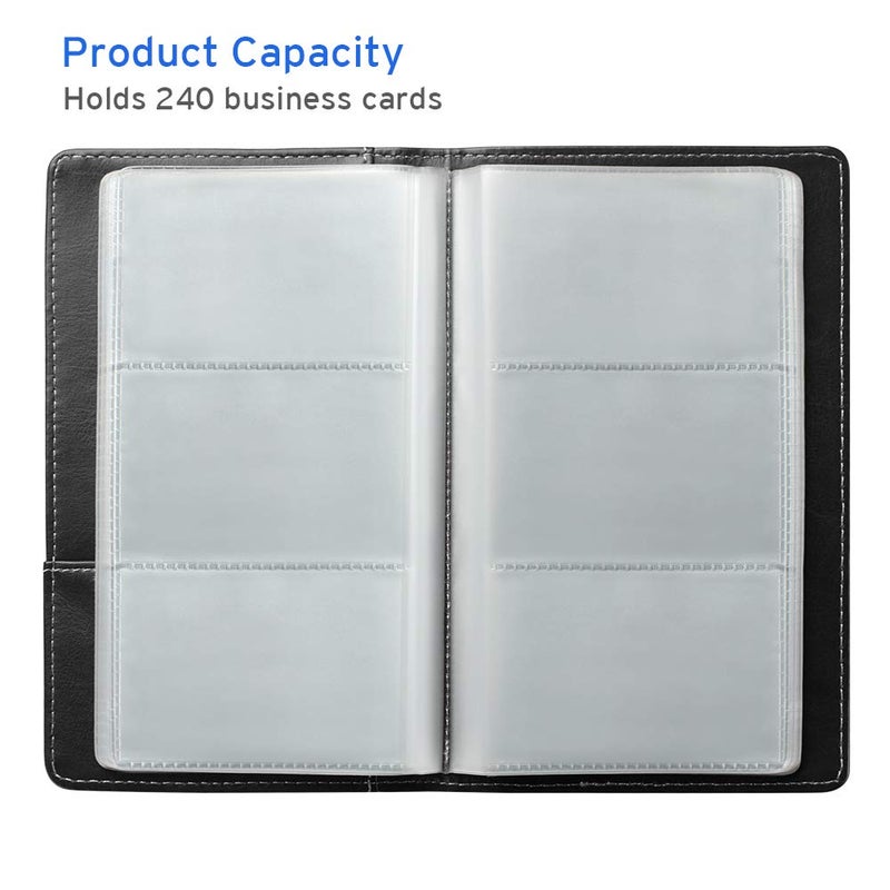 Sooez Leather Professional Business Card Book Holder Organizer, 240 Card Capacity PU Name Card Credit Cards Booklet (Black) - Image 3