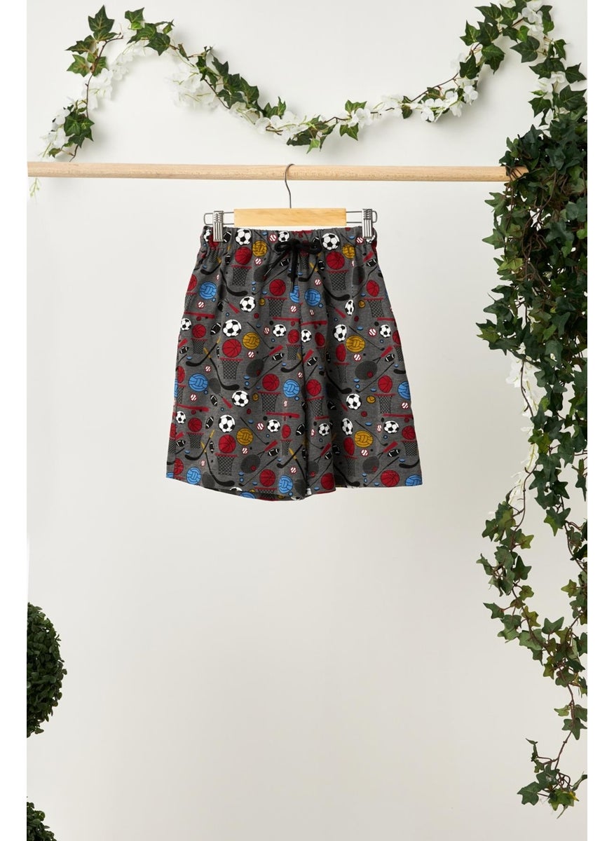 Babygiz Dark Gray Boy's Elastic Waist Pocket Soft Comfortable Lightweight 100% Cotton Patterned Combed Cotton Shorts  - Image 1