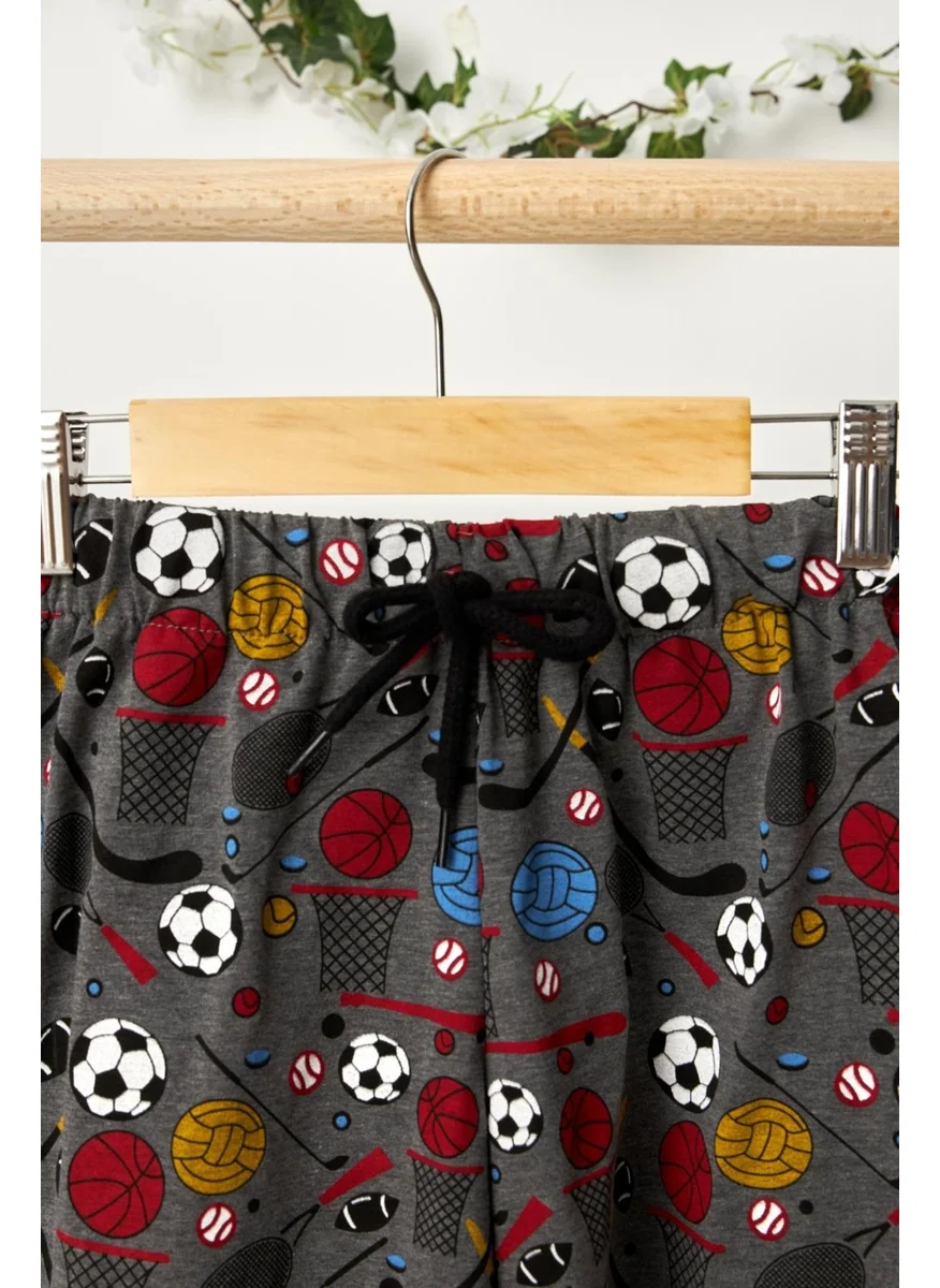 Babygiz Dark Gray Boy's Elastic Waist Pocket Soft Comfortable Lightweight 100% Cotton Patterned Combed Cotton Shorts