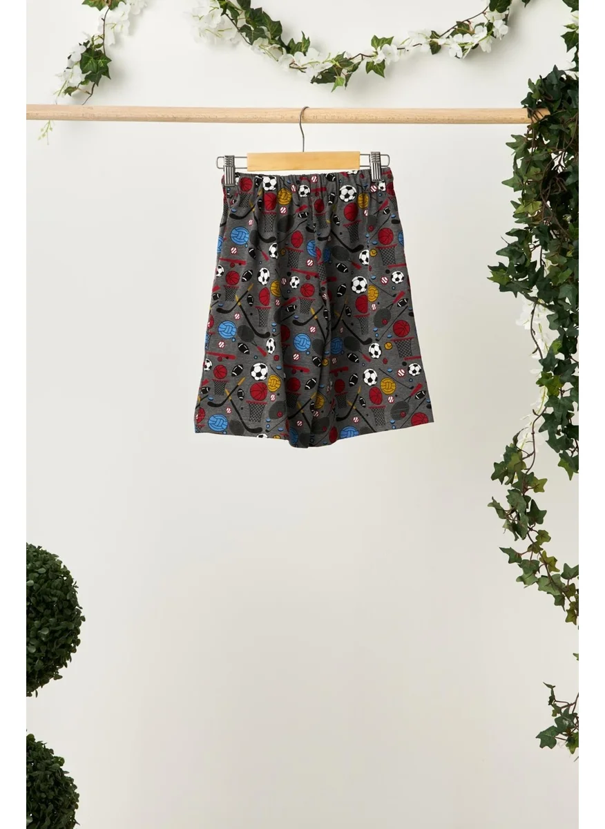 Babygiz Dark Gray Boy's Elastic Waist Pocket Soft Comfortable Lightweight 100% Cotton Patterned Combed Cotton Shorts