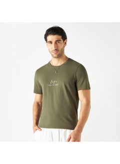 Iconic Iconic Slogan Print Crew Neck T-shirt with Short Sleeves  - Image 1